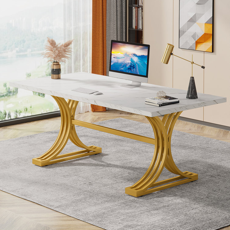 White marble desk with gold deals legs